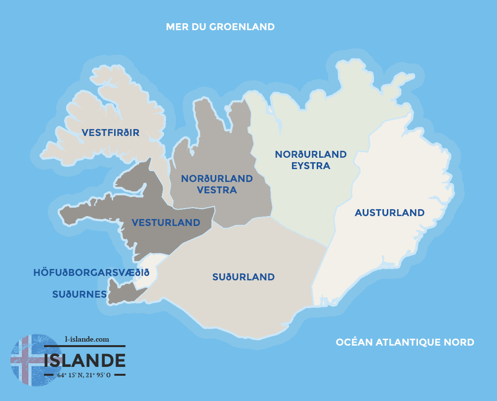 Carte des région d'Islande
